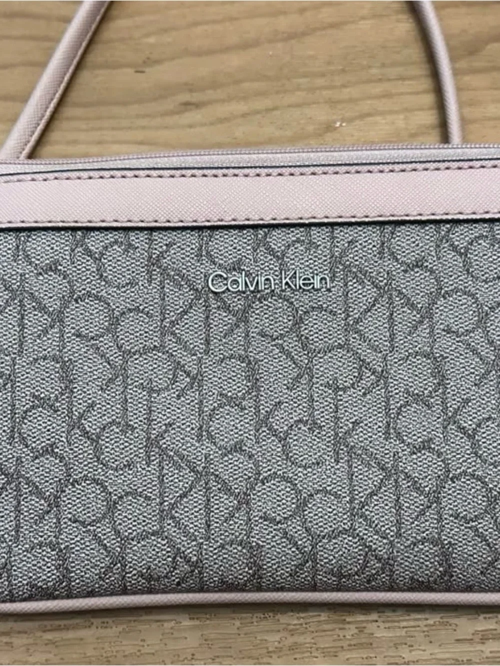 Calvin Klein Pink and Gray Signature Wristlet Clutch